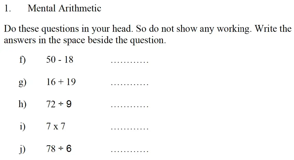 Question 2 - Emanuel School – 10 Plus Maths Entrance Exam Paper