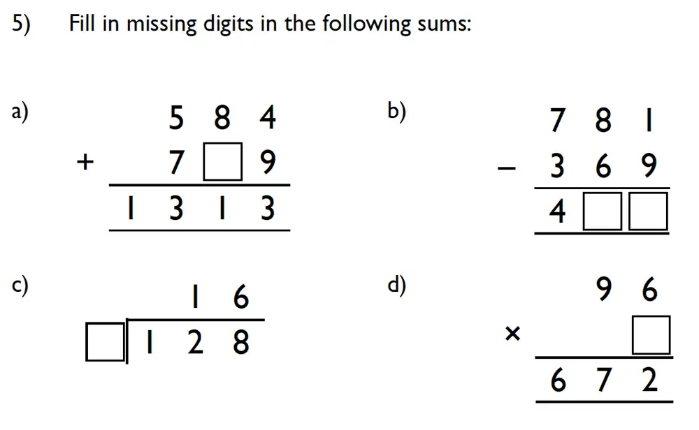 Question 5 - King’s College School – 10 Plus Maths Specimen Paper Group D