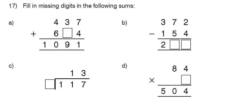 Question 17 - King’s College School – 9 Plus Maths Practice Paper 2014