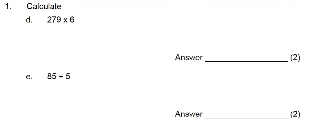 Question 2 - Leicester Grammar School – 10 Plus Maths Specimen Paper