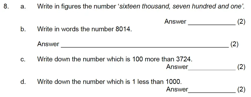 Question 9 - Leicester Grammar School – 10 Plus Maths Specimen Paper