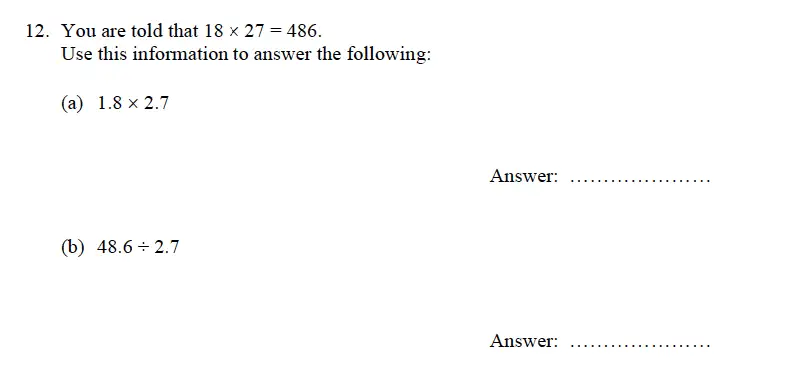 Question 12 - Oundle School – 9 Plus Maths Practice Paper 2012