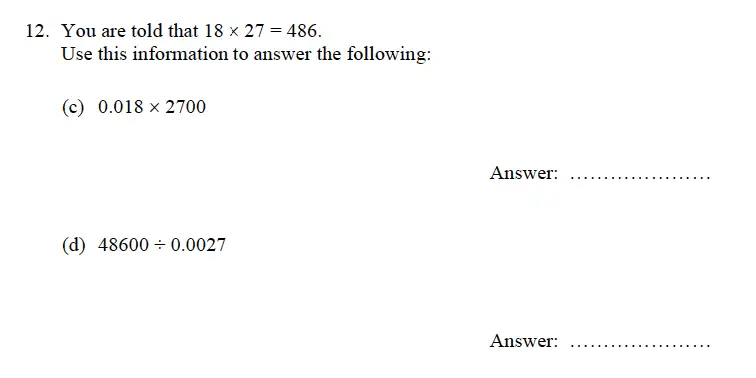 Question 13 - Oundle School – 9 Plus Maths Practice Paper 2012