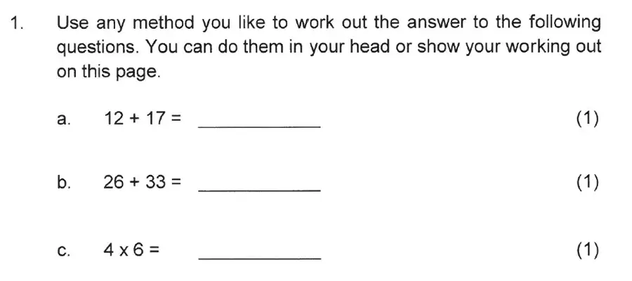 Question 1 - Solihull School – 8 Plus Maths Practice Paper 2
