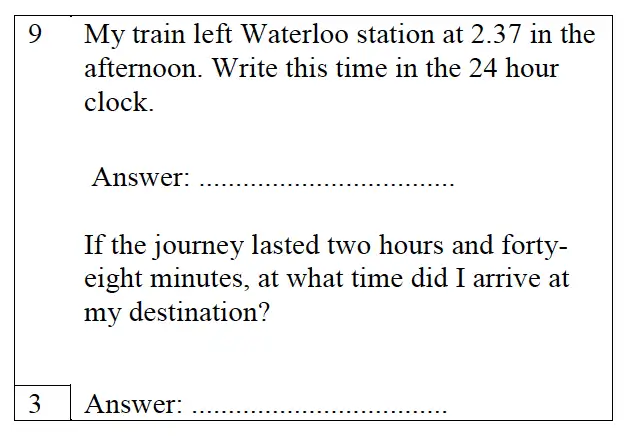 Question 9 - Trinity School – 10 Plus Maths Practice Paper