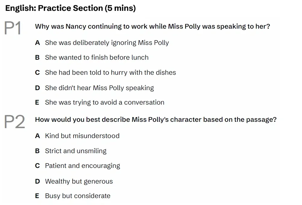 Question English(P01 & P02) - BUCKS 11 Plus Exam Practice Papers 2026 - Pack 1 - Paper 1 - English & VR