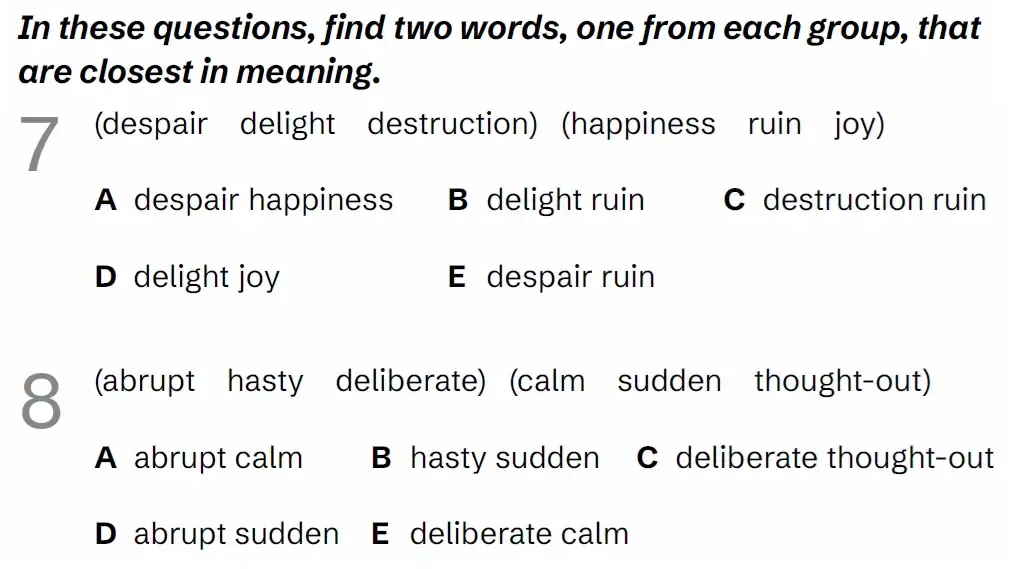 Question VRPractice(07 & 08) - Kent 11 Plus Exam Practice Papers 2026 - Pack 1 - Paper 1 - VR, NVR, SR