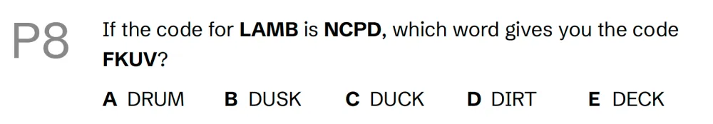 Question P08 - Lincolnshire 11 Plus Exam Practice Papers 2026 - Pack 4 - Paper 1 - VR