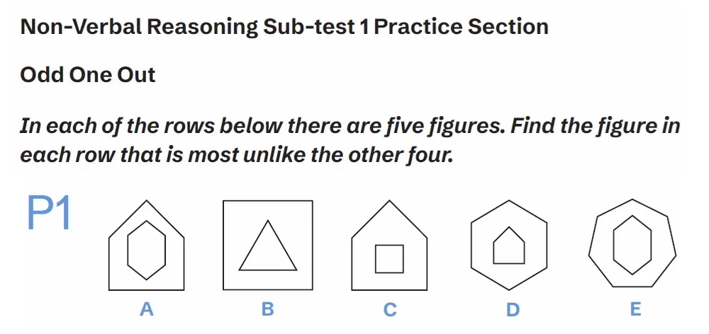 Question NVRS1(PQ01) - West Midlands 11 Plus Exam Practice Papers 2026 - Paper 1 - Session 1 - VR, NVR, SR, Maths & English