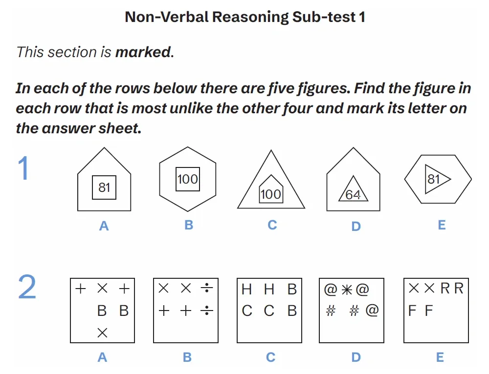 Question NVRS1(01 & 02) - West Midlands 11 Plus Exam Practice Papers 2026 - Paper 1 - Session 1 - VR, NVR, SR, Maths & English