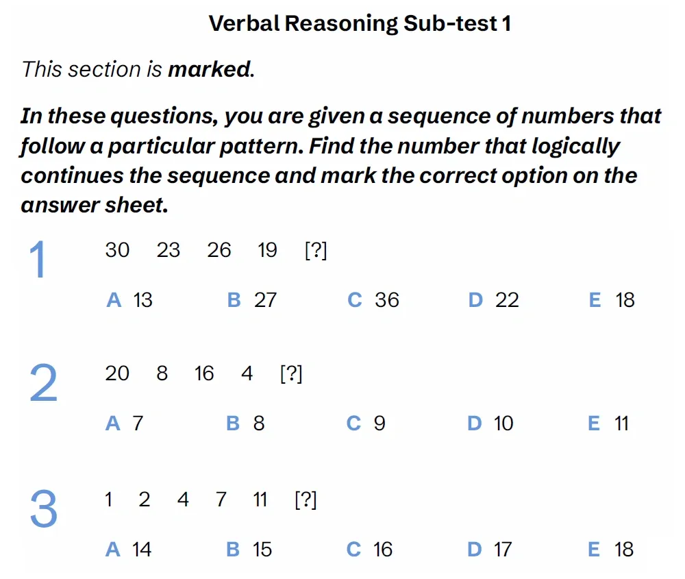 Question VRS1(01, 02 & 03) - West Midlands 11 Plus Exam Practice Papers 2026 - Paper 1 - Session 1 - VR, NVR, SR, Maths & English