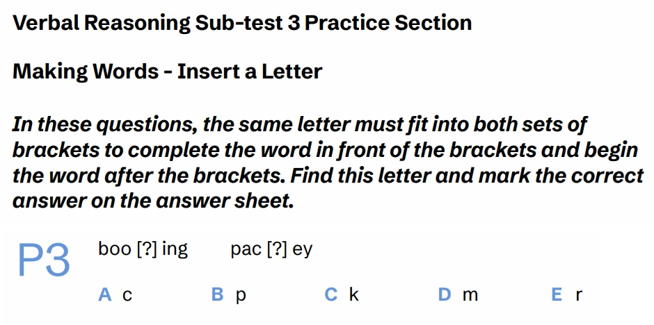 Question VRS3(PQ03) - West Midlands 11 Plus Exam Practice Papers 2026 - Paper 1 - Session 1 - VR, NVR, SR, Maths & English