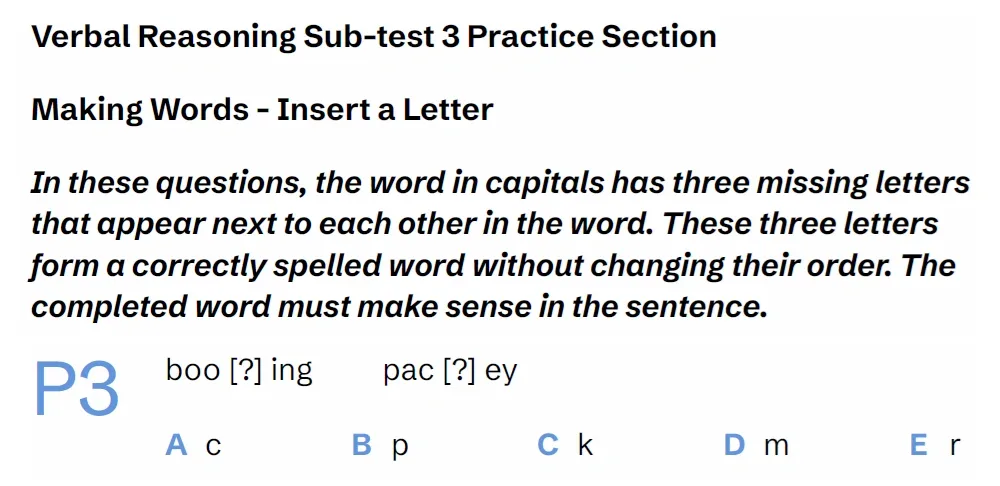 Question VRS3(PQ03) - West Midlands 11 Plus Exam Practice Papers 2026 - Paper 1 - Session 1 - VR, NVR, SR, Maths & English