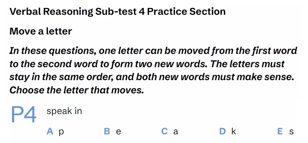 Question VRS4(PQ04) - West Midlands 11 Plus Exam Practice Papers 2026 - Paper 1 - Session 1 - VR, NVR, SR, Maths & English