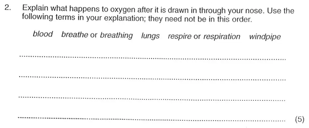 Question 14 - Exeter School - 13 Plus Biology Entrance Exam Paper