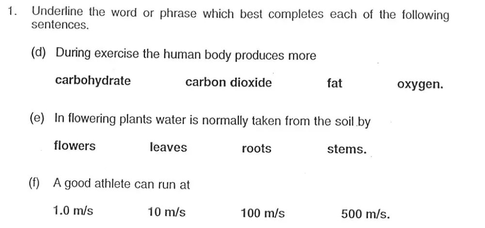 Question 2 - Exeter School - 13 Plus Biology Entrance Exam Paper