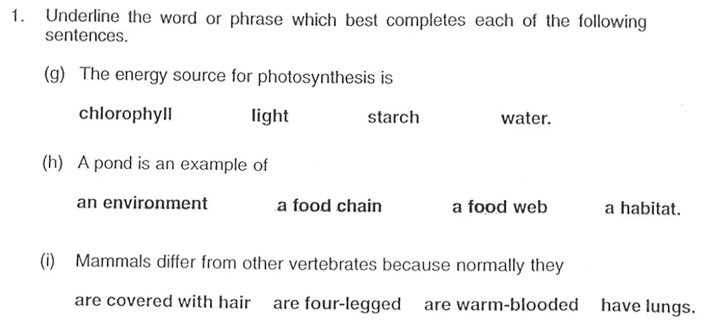 Question 3 - Exeter School - 13 Plus Biology Entrance Exam Paper