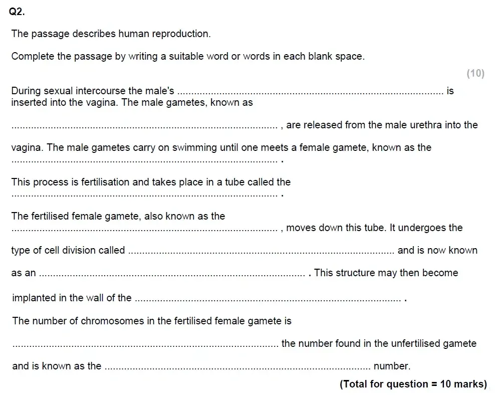 Question 2 - Glenalmond College - 13 Plus Biology Scholarship Exam Paper 2019