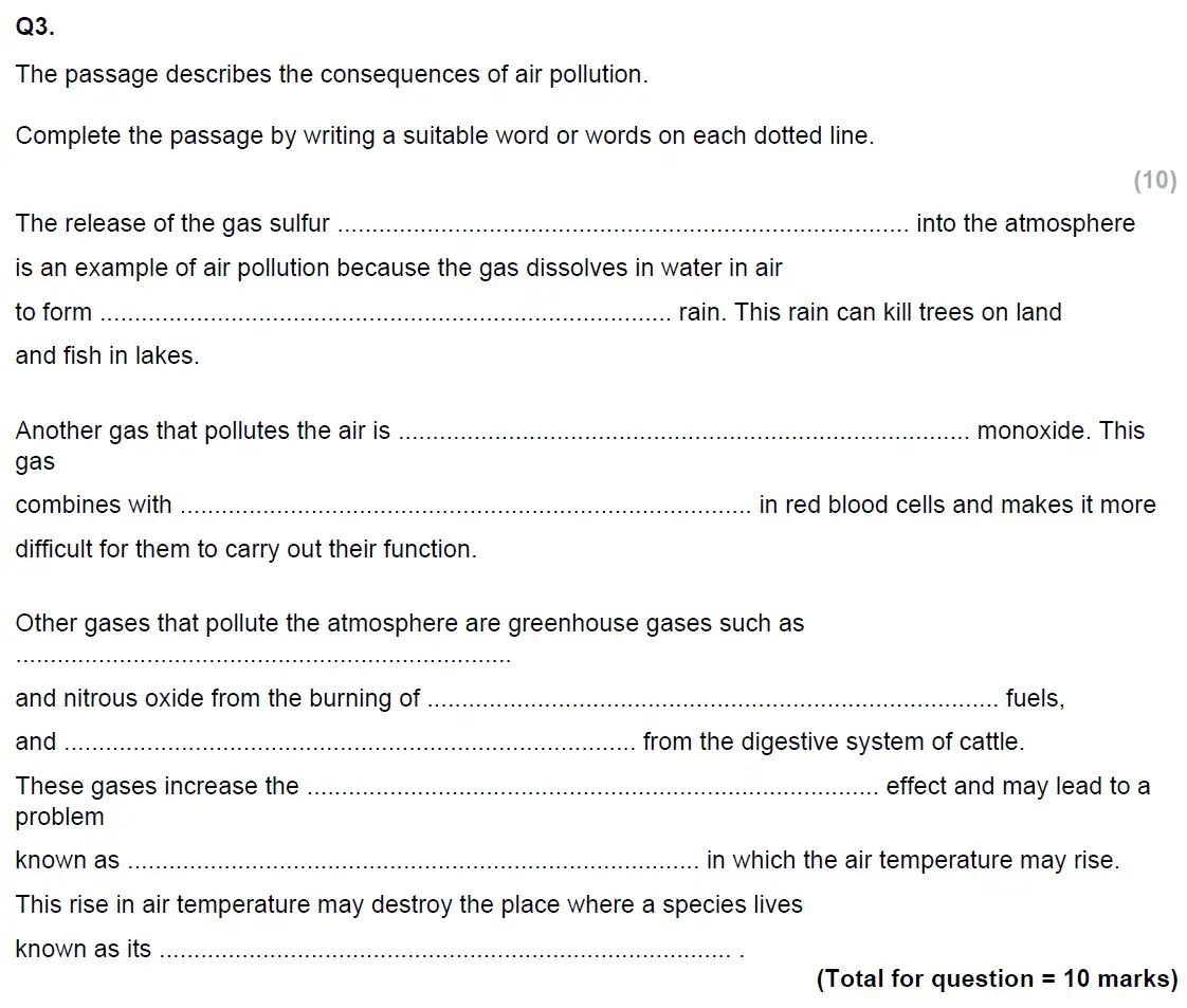 Question 4 - Glenalmond College - 13 Plus Biology Scholarship Exam Paper 2020