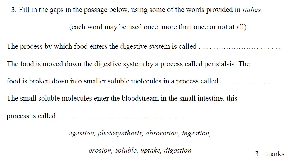 Question 5 - Haberdashers Askes School - 13 Plus Biology Exam Paper 2015