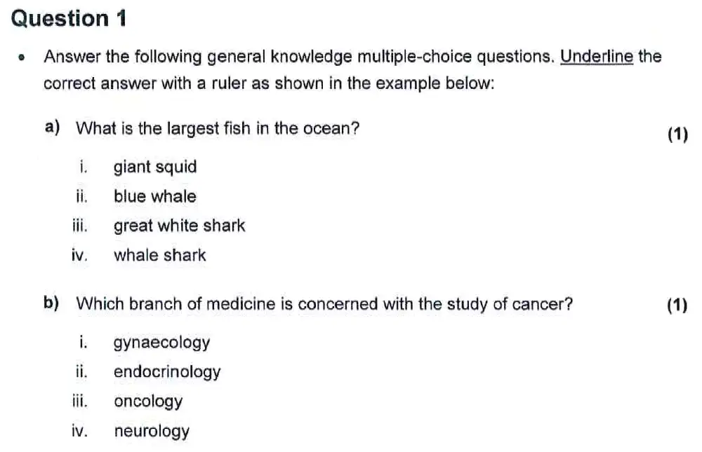 Question 2 - Harrow School - 13 Plus Biology Scholarship Sample Paper 2 - 2015