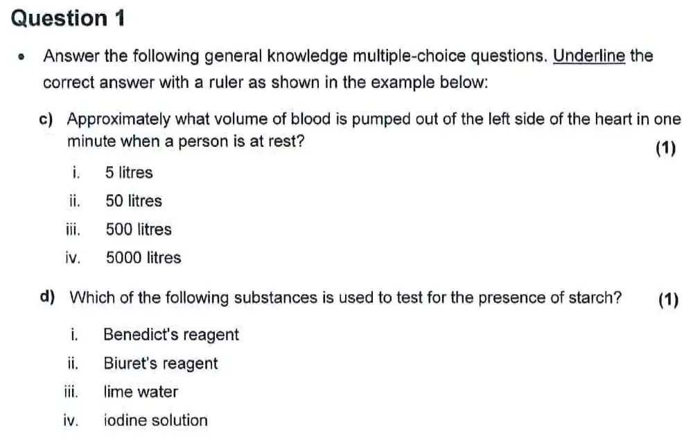 Question 3 - Harrow School - 13 Plus Biology Scholarship Sample Paper 2 - 2015