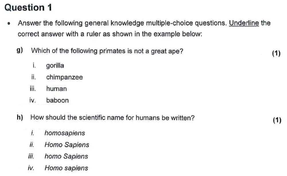 Question 5 - Harrow School - 13 Plus Biology Scholarship Sample Paper 2 - 2015