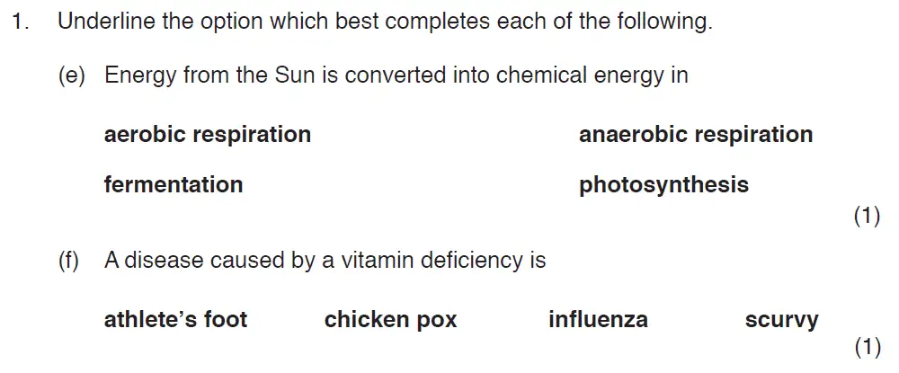 Question 3 - ISEB Level 2 - 13 Plus Biology Exam Paper 2017