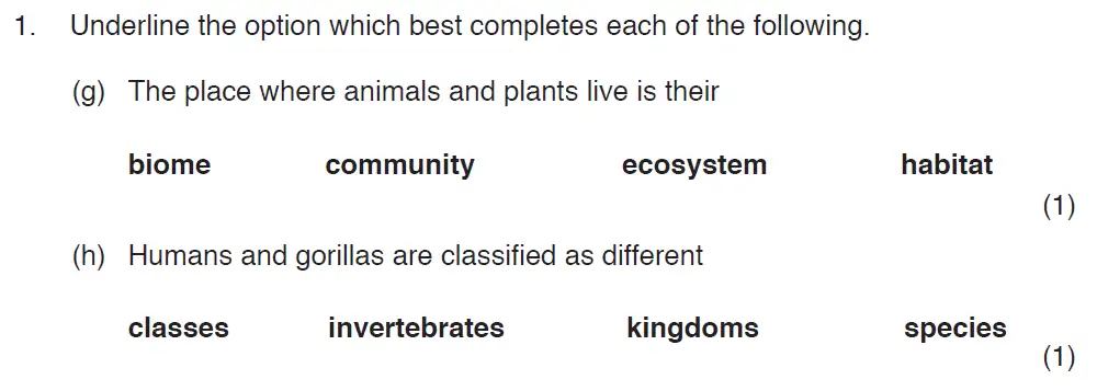 Question 4 - ISEB Level 2 - 13 Plus Biology Exam Paper 2017