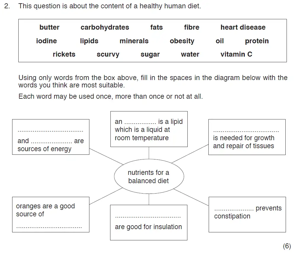 Question 5 - ISEB Level 2 - 13 Plus Biology Exam Paper 2017