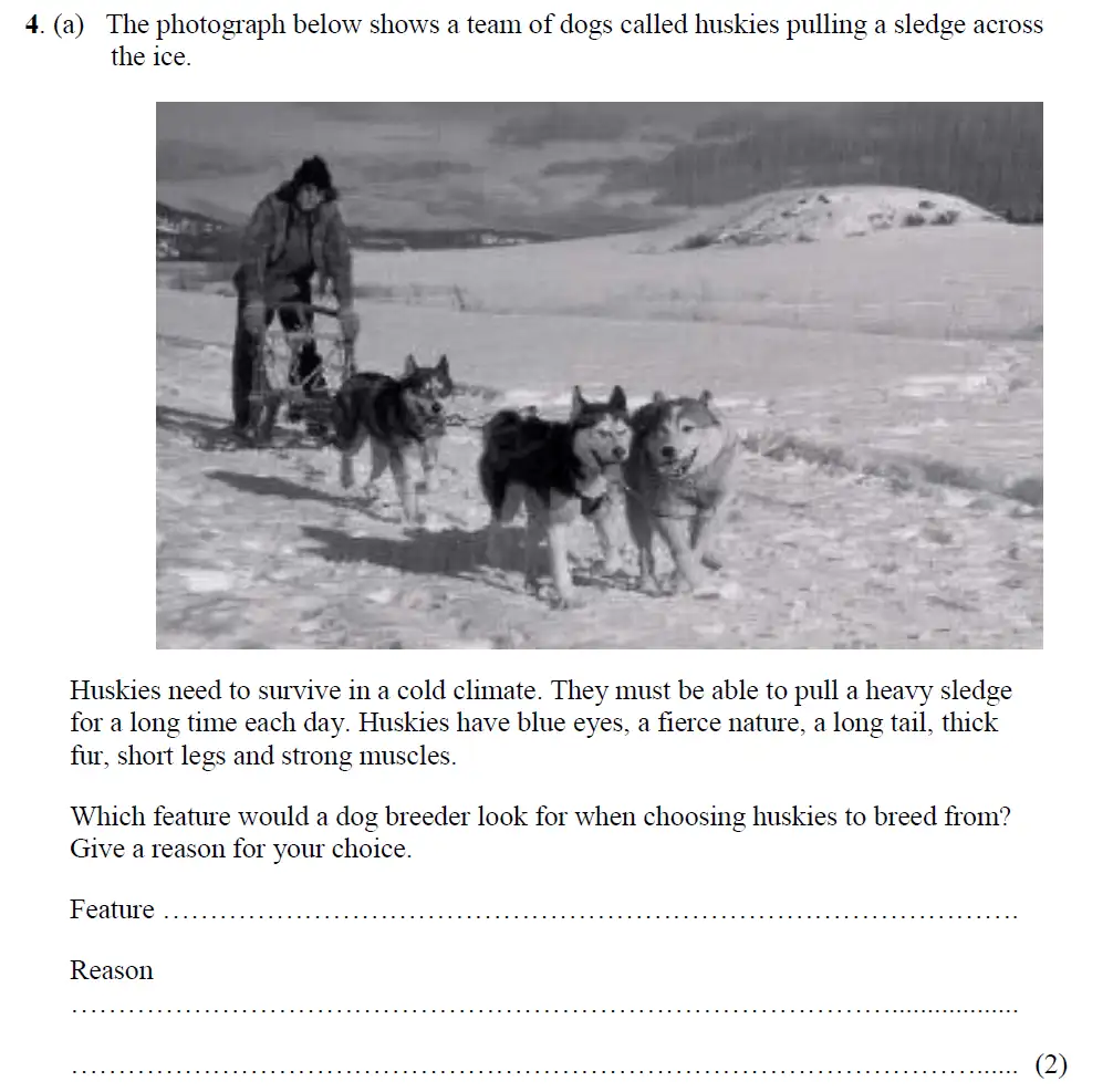 Question 9 - Merchant Taylors School - 13 Plus Biology Exam Paper 2017