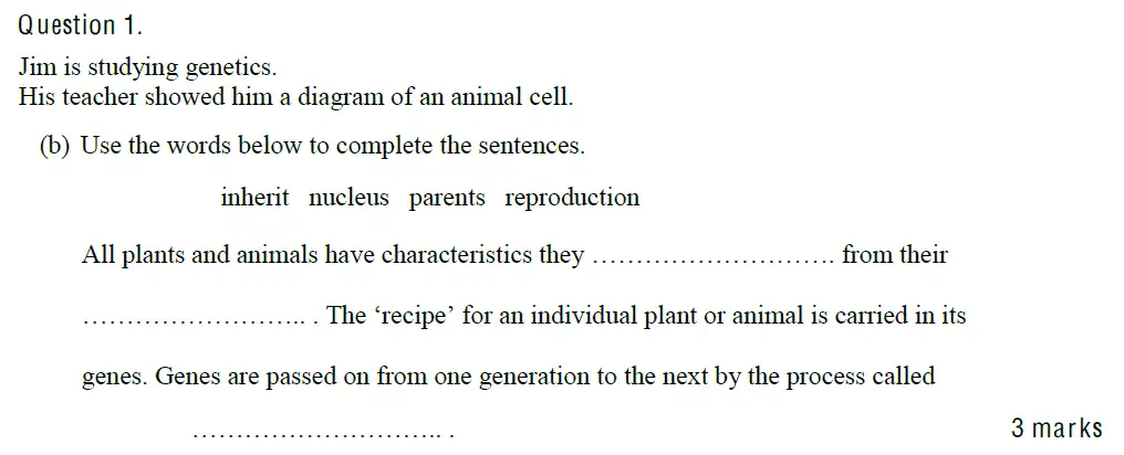 Question 2 - Mill Hill School - 13 Plus Biology Sample Paper 2010