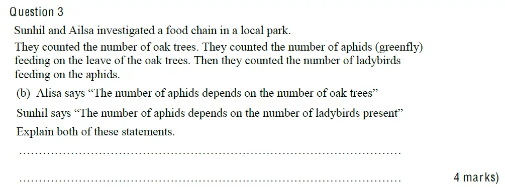 Question 7 - Mill Hill School - 13 Plus Biology Sample Paper 2010