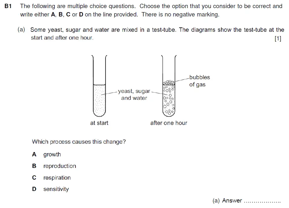 Question 1 - Westminster School - 13 Plus Biology Sample Paper 2019