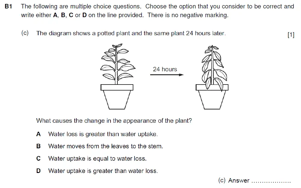 Question 3 - Westminster School - 13 Plus Biology Sample Paper 2019
