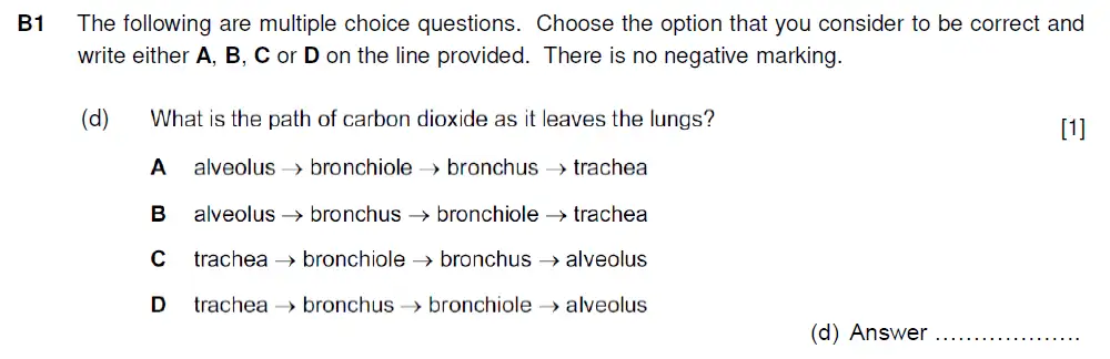 Question 4 - Westminster School - 13 Plus Biology Sample Paper 2019