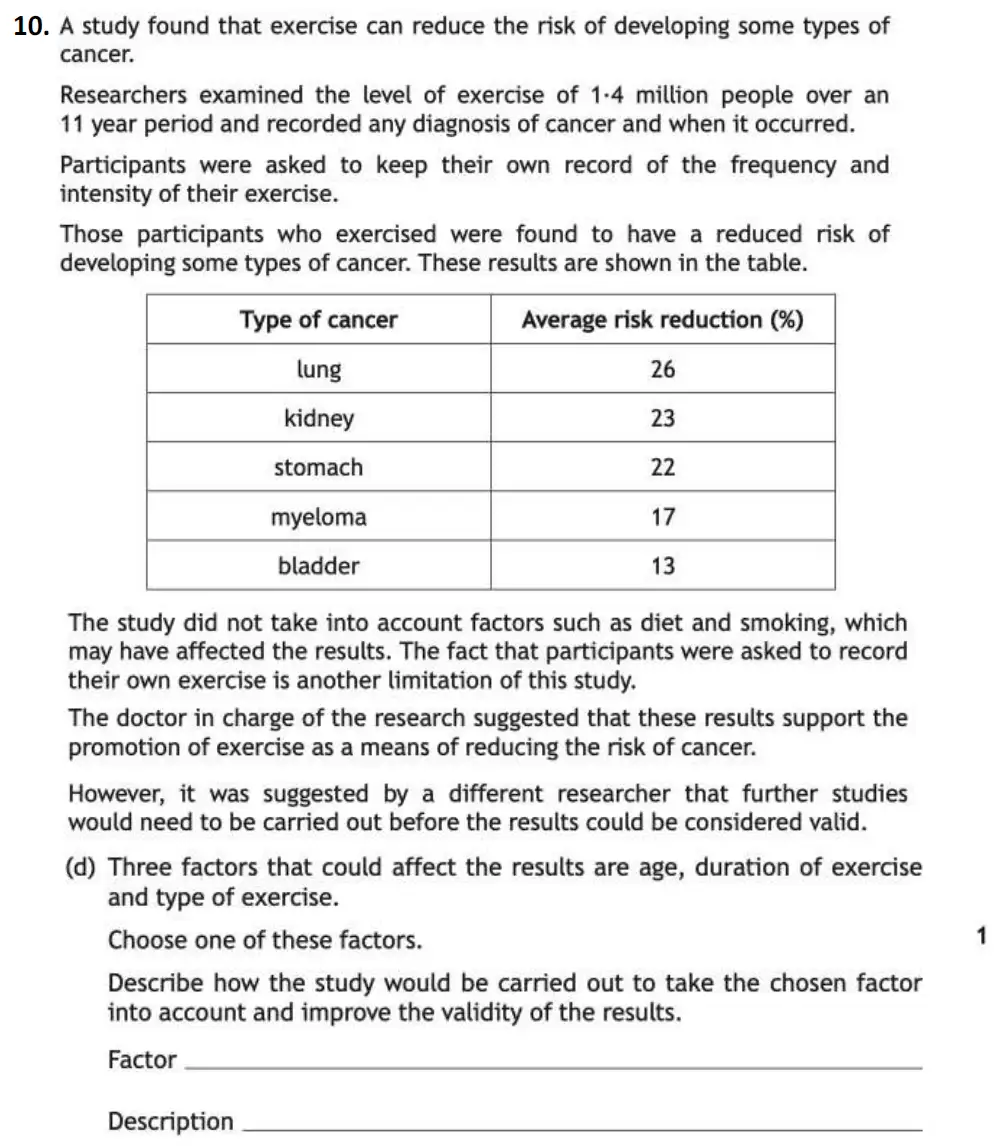 Question 13 - Westminster School - 13 Plus Biology Sample Paper 2021
