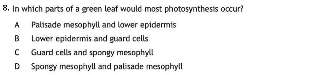 Question 8 - Westminster School - 13 Plus Biology Sample Paper 2021