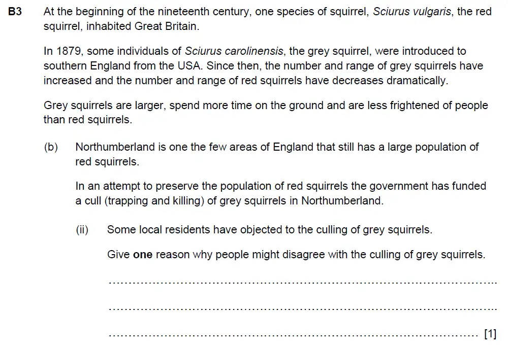 Question 7 - Westminster School - 13 Plus Biology Scholarship Exam Paper 2015