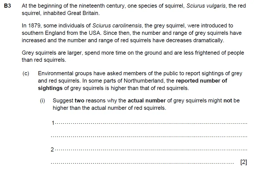 Question 8 - Westminster School - 13 Plus Biology Scholarship Exam Paper 2015