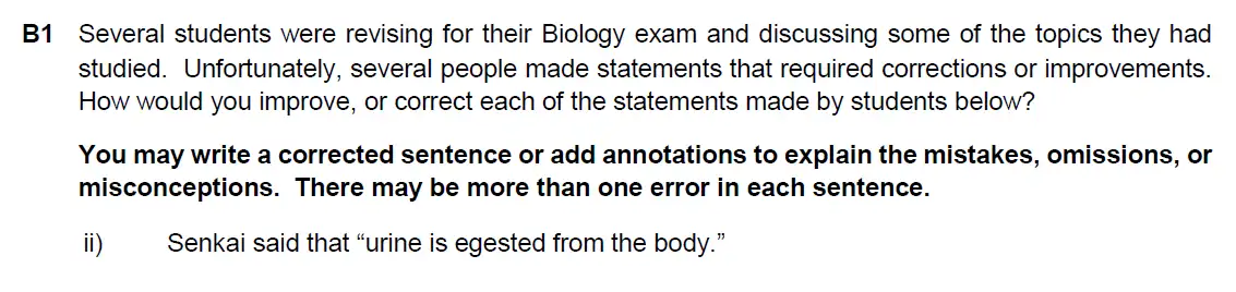 Question 2 - Westminster School - 13 Plus Biology Scholarship Exam Paper 2017
