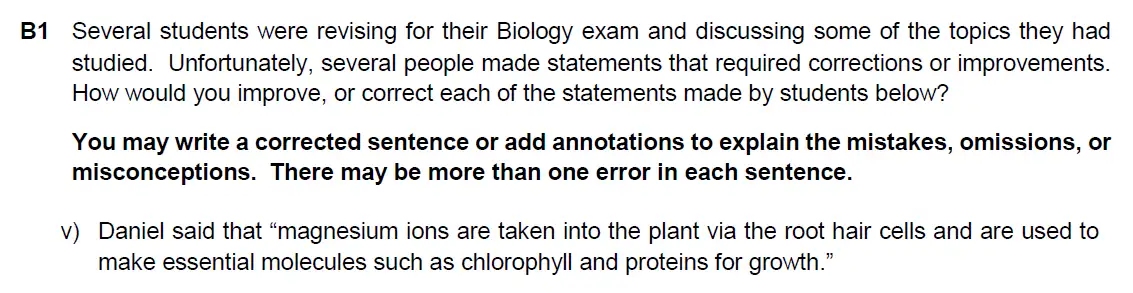 Question 5 - Westminster School - 13 Plus Biology Scholarship Exam Paper 2017