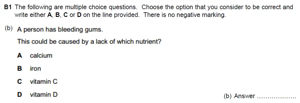 Question 2 - Westminster School - 13 Plus Biology Scholarship Exam Paper 2018