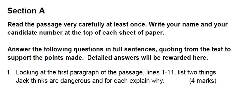Question 01 - Alleyn’s School – 13 Plus English Sample Exam Paper 2