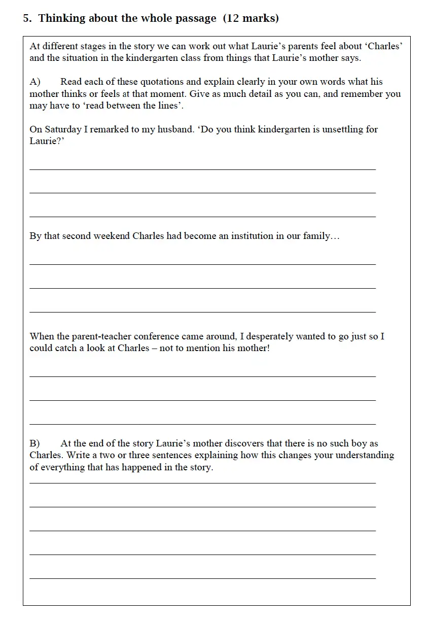 Question 05 - Christ’s Hospital – Residential Assessment Year 9 English 2016