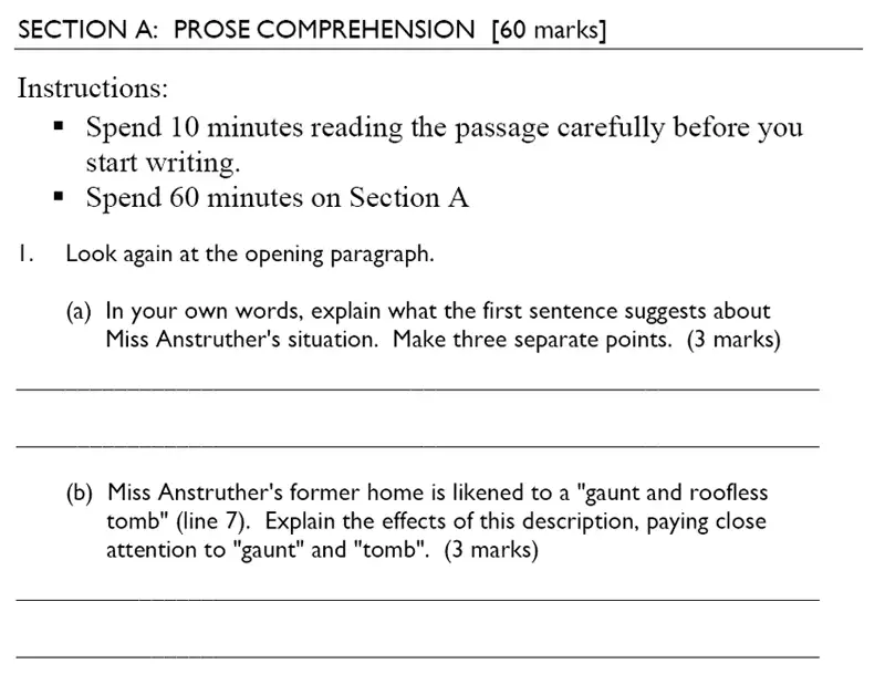 Question 01 - Dulwich College – Year 9 English Specimen Paper