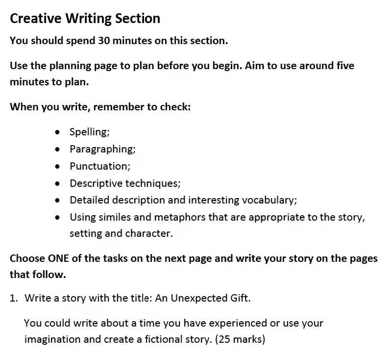 Writing task 01 - Reigate Grammar School – 13 Plus Pre-Test English Sample Paper 2018