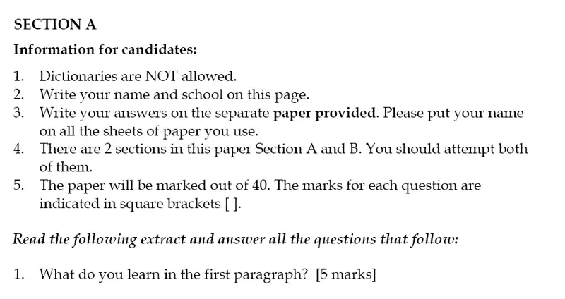Question 01 - Sevenoaks School – Year 9 English Sample Paper 2018