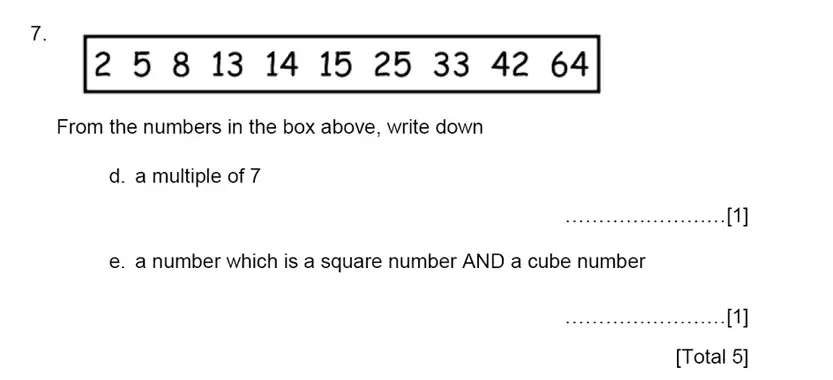 Question 7(d,e) - Aldenham School – 13 Plus Maths Sample Paper 2015