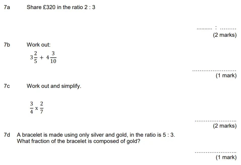 Question 7(7a,7b,7c,7d) - Aldenham School – 13 Plus Maths Sample Paper 2017